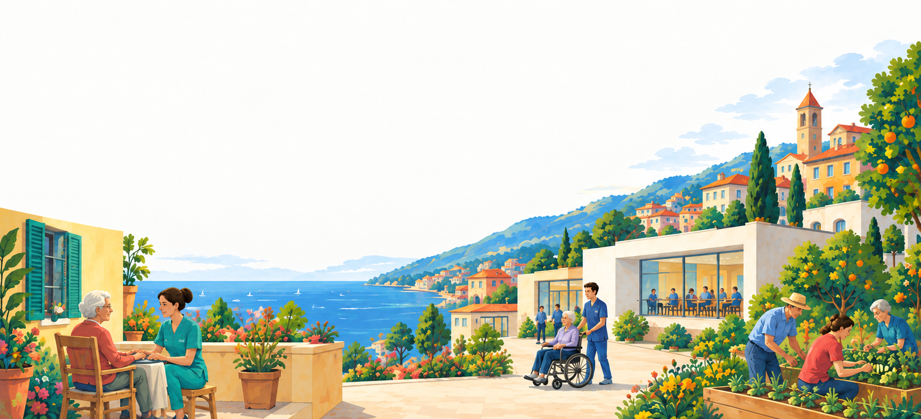 Scene illustrate di assistenza, strutture e territorio