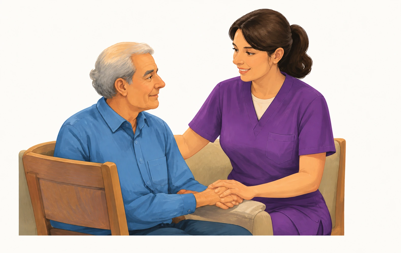 Illustrazione di una professionista accanto a una persona anziana